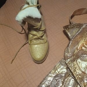 Gold Ankle Boots with Fur Lining